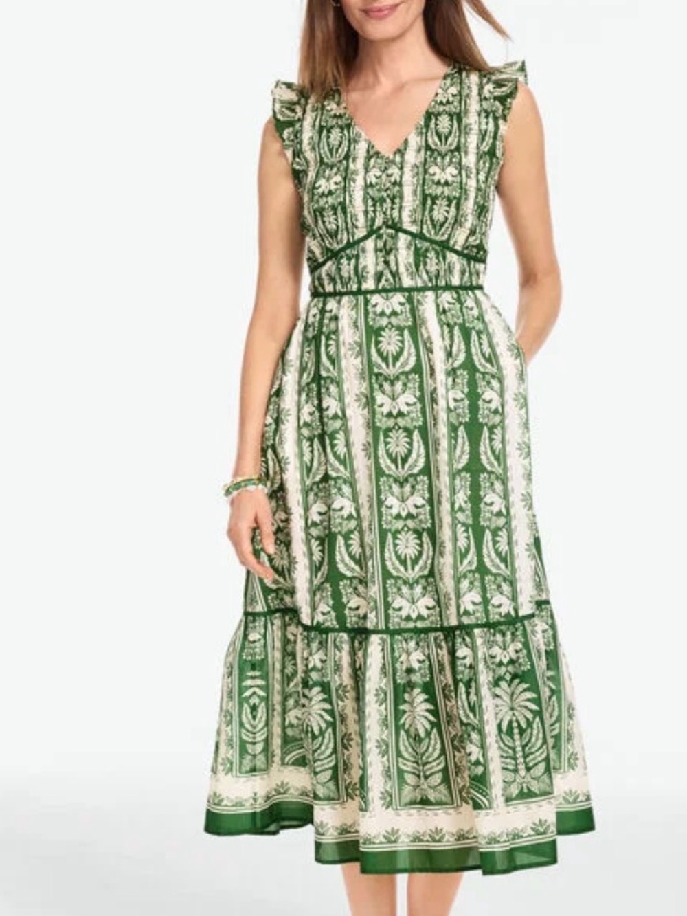Like New! Voile Smocked Midi Dress - Tropical Damaske